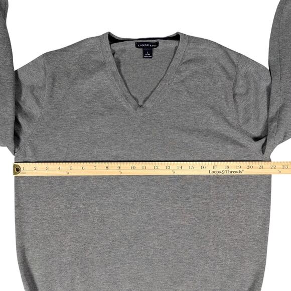 Lands’ End Supima Cotton Sweater Mens L Gray V-Neck Preppy Academia Minimalist - Picture 5 of 9